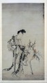 ma Gu tenant un vase avec un cerf 1766 Huang Shen chinois traditionnel